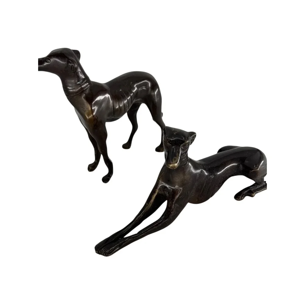 Vintage Brass Greyhound Whippet Dog Figurines Set of 2 Bronze Finish India